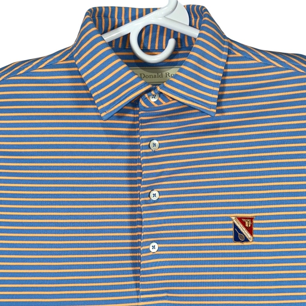 Donald Ross Mens Blue Orange Striped Golf Polo Shirt Small Logo S Short Sleeve